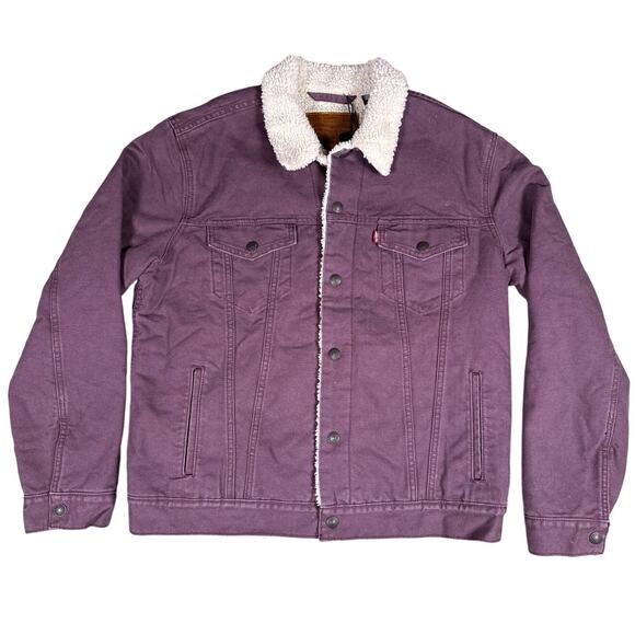 Levi's Denim Trucker Jacket Faux Shearling Mens M Huckleberry Button Down Pocket - Picture 2 of 9